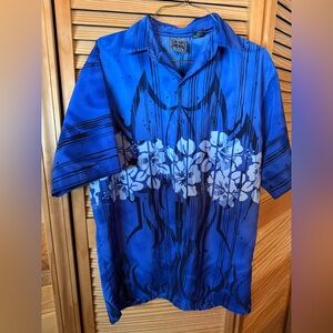 Authentic Shaolin Blue Floral Hawaii print Men's Shirt L